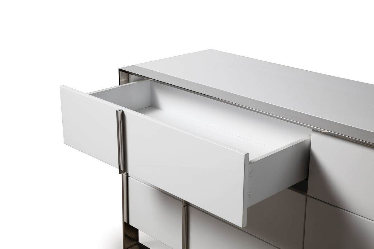 Cartier Modern White Vegan Leather + Stainless Steel Bedroom Set