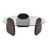 Buxton Mid-Century Modern Glass + Dark Walnut Coffee Table