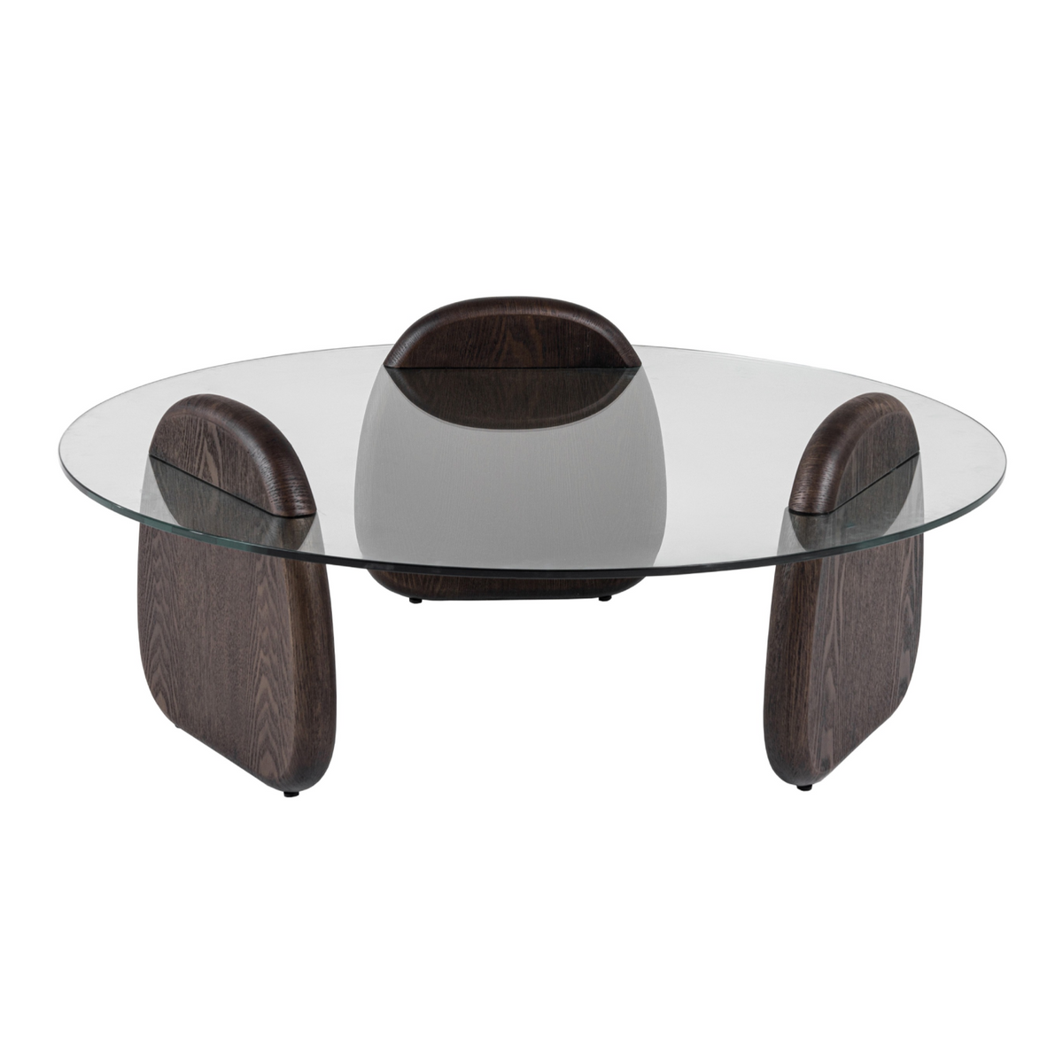 Buxton Mid-Century Modern Glass + Dark Walnut Coffee Table