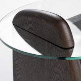 Buxton Mid-Century Modern Glass + Dark Walnut End Table