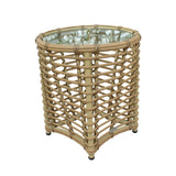 Sandra Outdoor Beige Wicker End Table