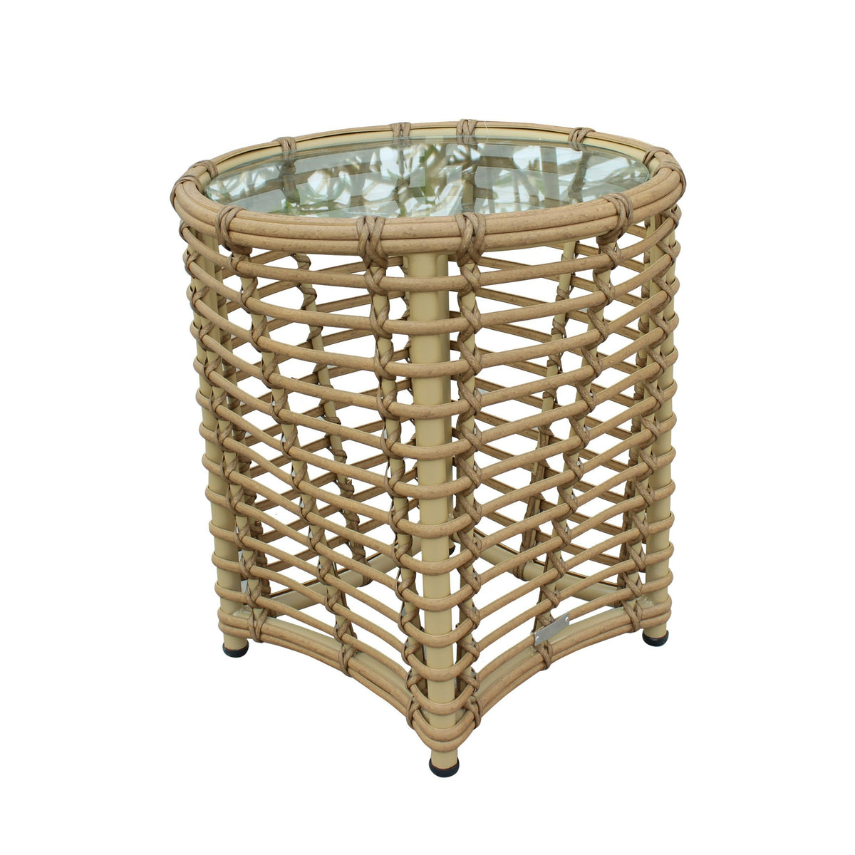 Sandra Outdoor Beige Wicker End Table