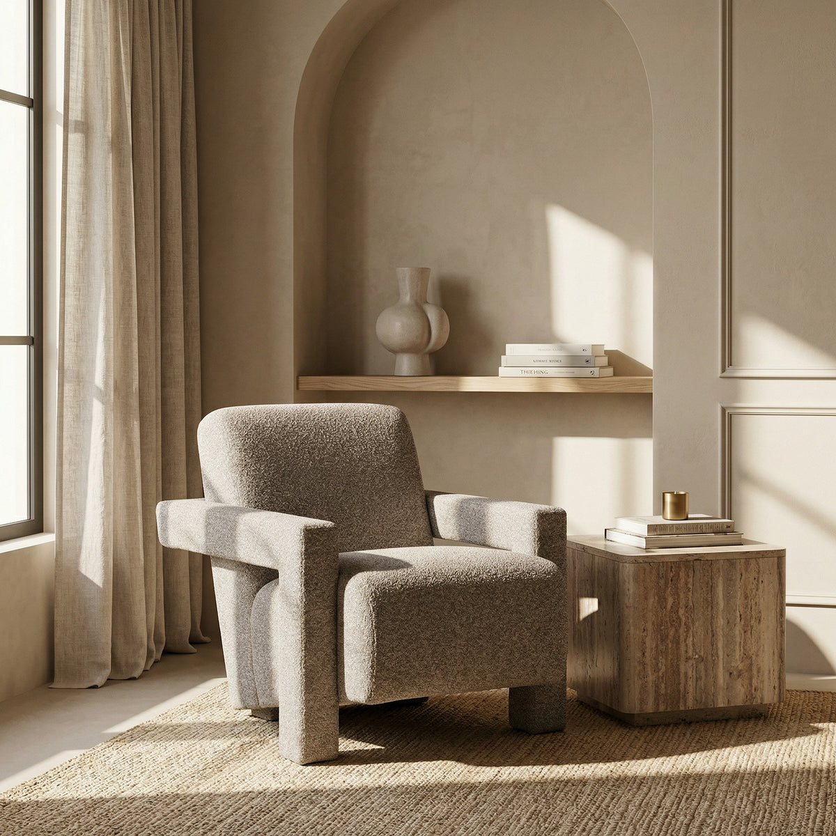 Wylie Modern Light Grey-Beige Fabric Accent Chair