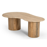 Sanford Modern Travertine Marble + Wood Freeform Coffee Table