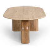 Kellison Modern Travertine Marble + Wood Oval Coffee Table