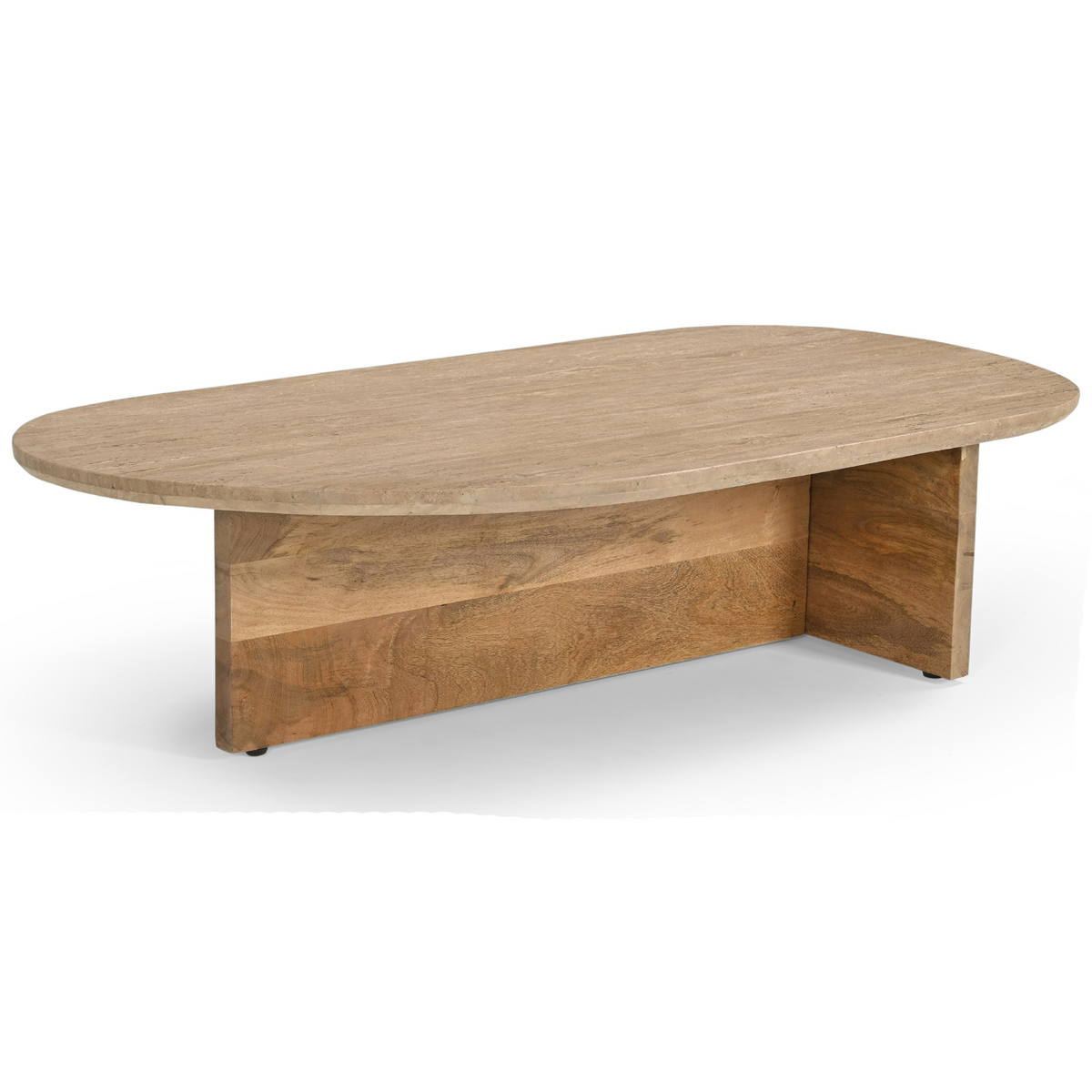 Chisholm Modern Travertine Marble + Wood Freeform Coffee Table