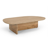 Chisholm Modern Travertine Marble + Wood Freeform Coffee Table