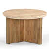 Pawnee Modern Travertine Marble + Wood Round End Table