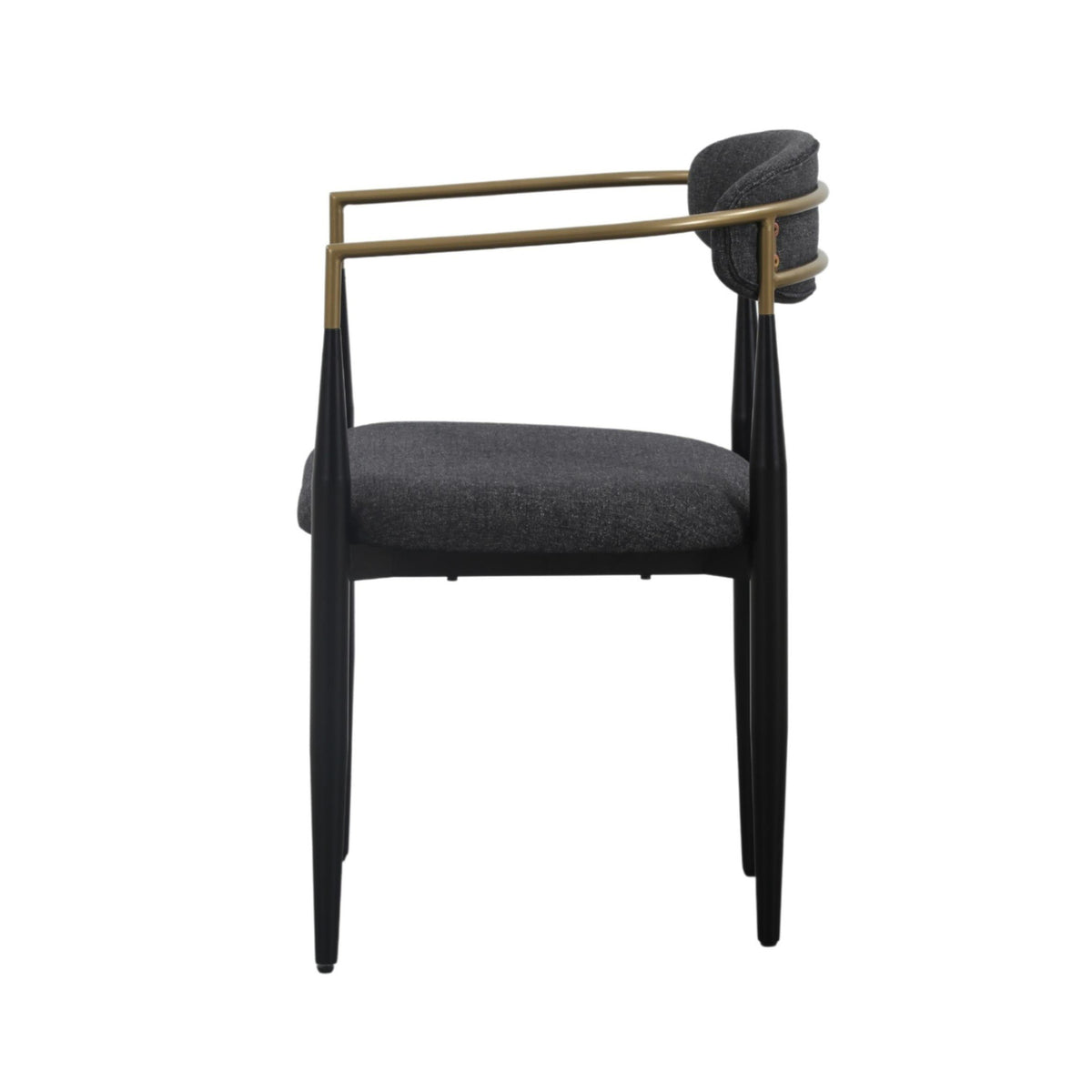Buchtel Mid-Century Modern Dark Grey + Gold Arm + Black Dining Chair
