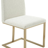 Frankie Modern Off-White Fabric + Antique Brass Dining Chair
