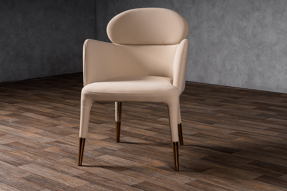 Shannon Modern Beige Vegan Leather + Rosegold Dining Chair