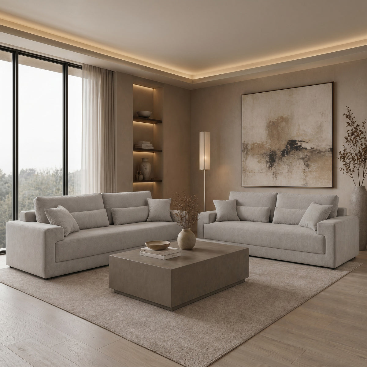 Loki Modern Grey Fabric 3-Seat Sofa