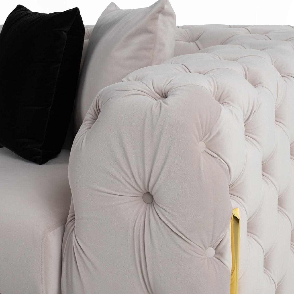 Clarice Transitional Light Beige Velvet Sofa