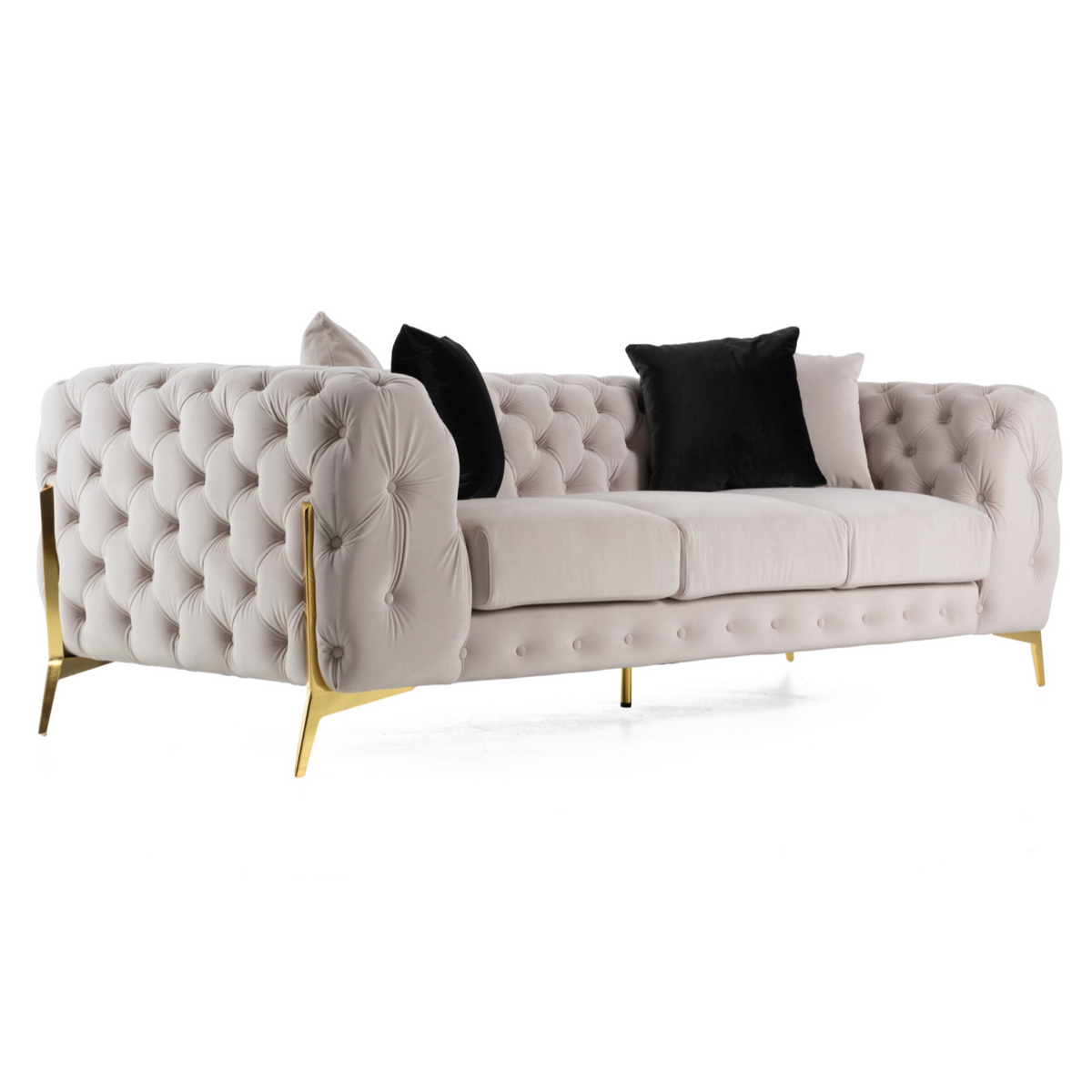 Clarice Transitional Light Beige Velvet Sofa