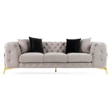 Clarice Transitional Light Beige Velvet Sofa