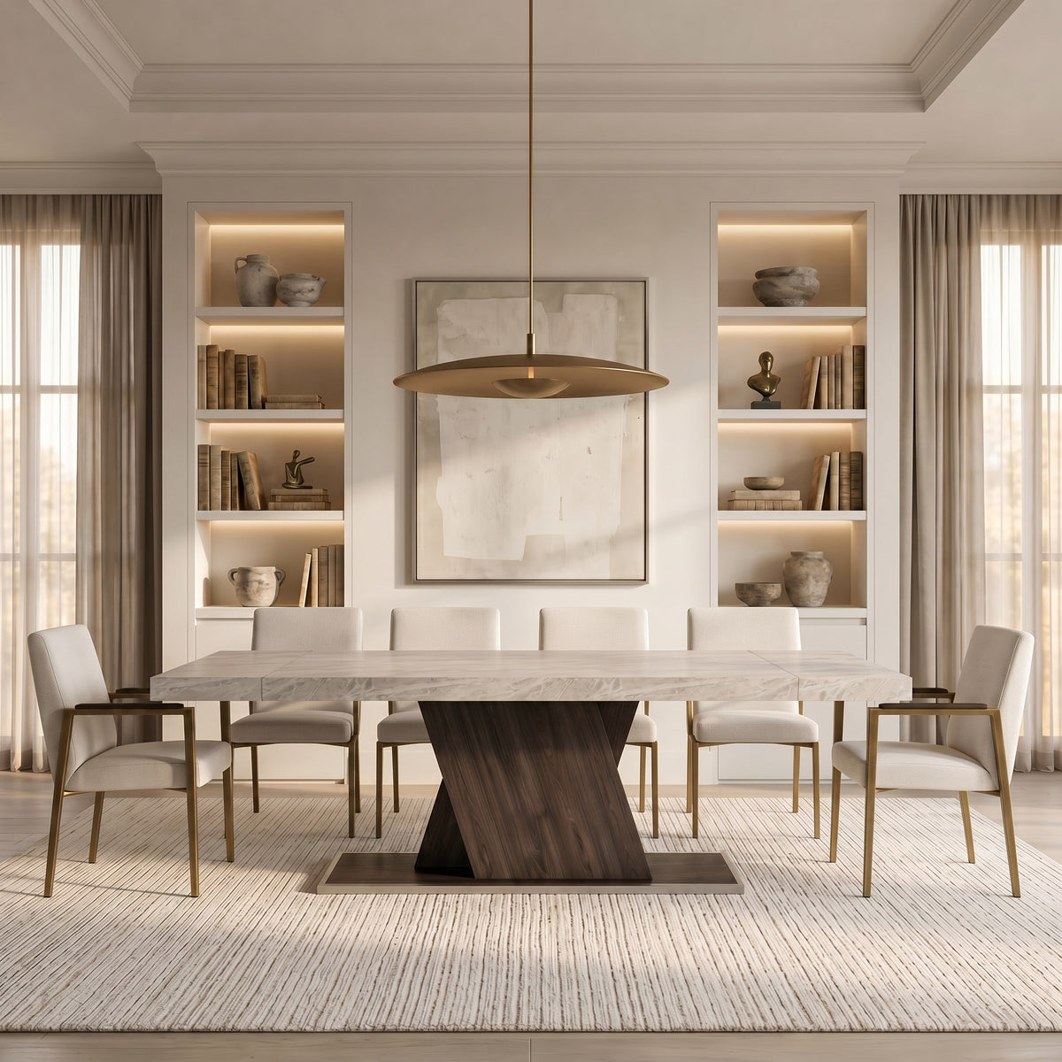 Sanders Modern Off-White Fabric + Brass Dining Chair