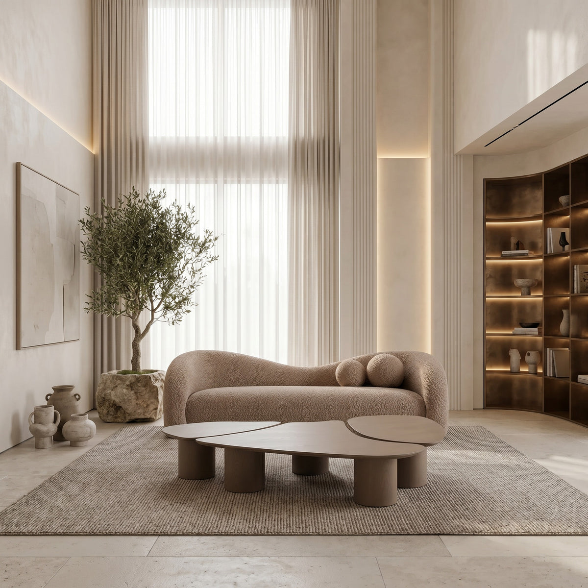 Calico Contemporary Tan Fabric 4-Seat Sofa