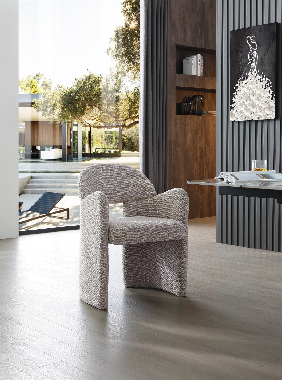 Ashley Modern Beige Fabric + Brushed Brass Dining Chair