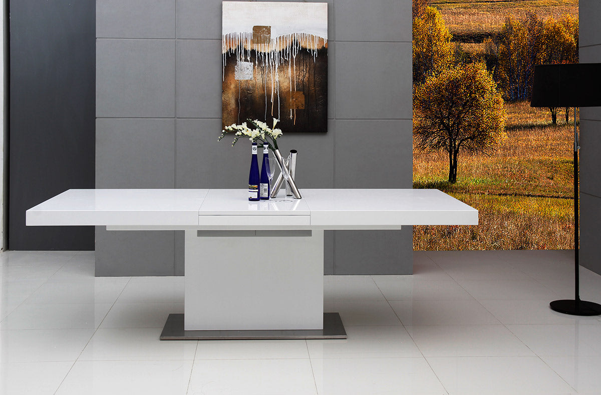 Zenith Modern White Extendable Dining Table