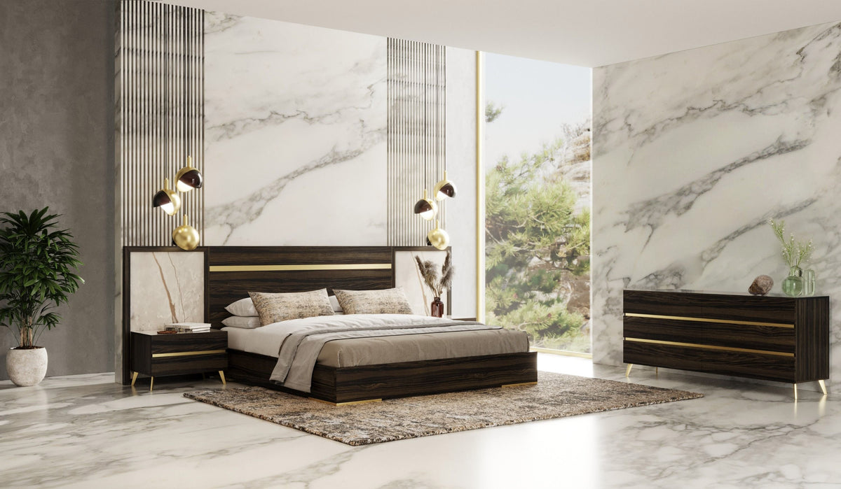 Velondra Modern Eucalypto + Marble 4-Piece Bedroom Set