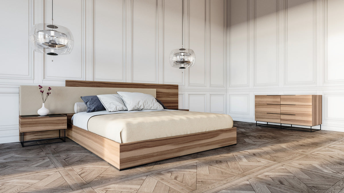 Matteo Italian Modern Walnut & Fabric 4-Piece Bedroom Set