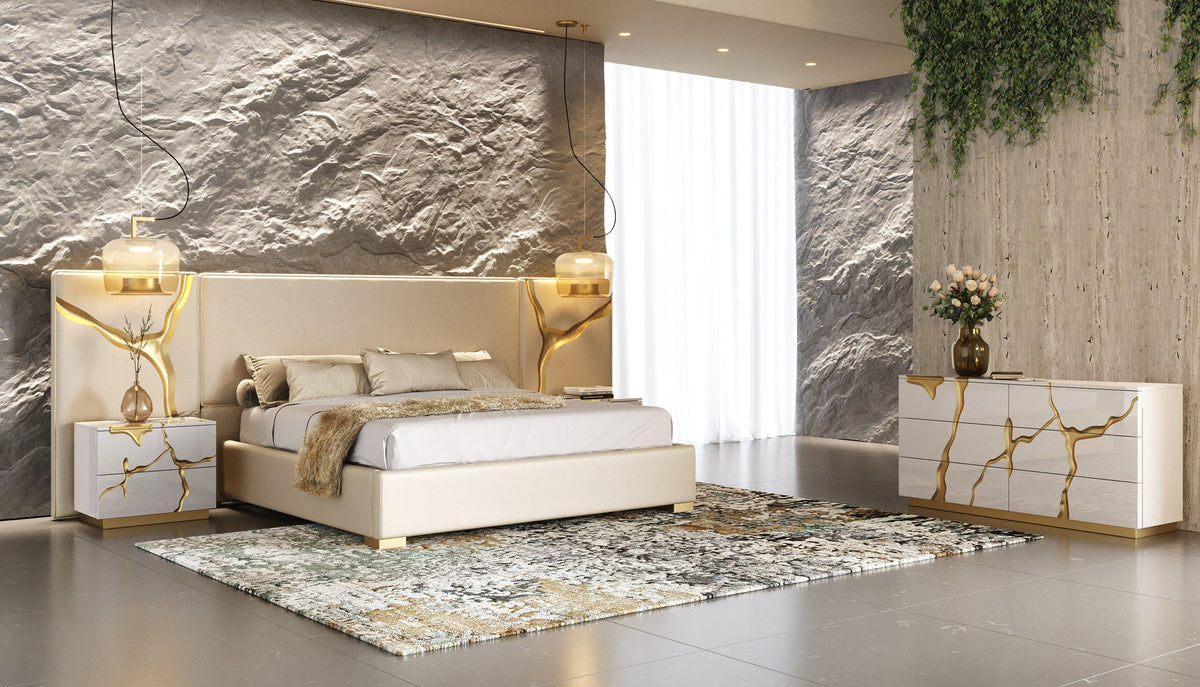 Aspen Modern Beige + White + Gold 4-Piece Bedroom Set
