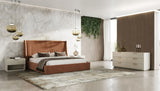 Roma + Lago Modern Burnt Orange Velvet + Faux Travertine 4-Piece Bedroom Set
