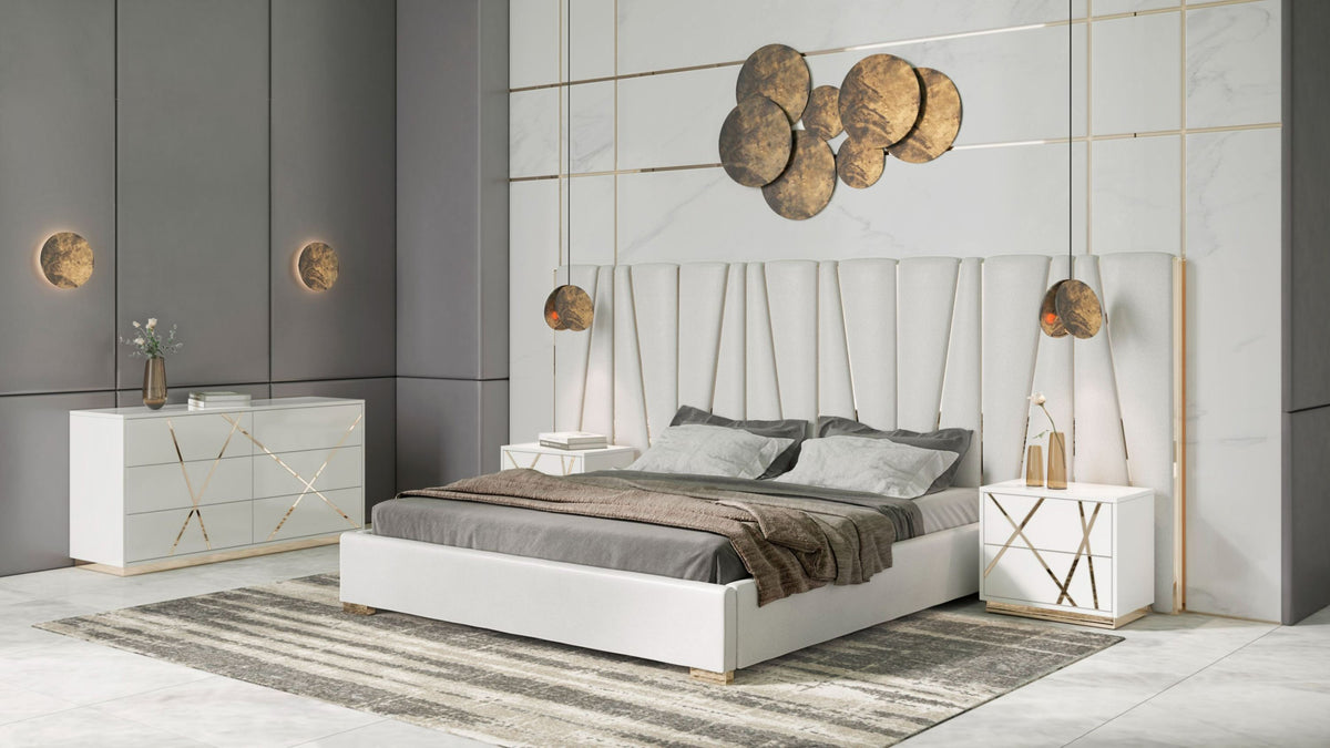 Nixa Modern White + Gold 4-Piece Bedroom Set