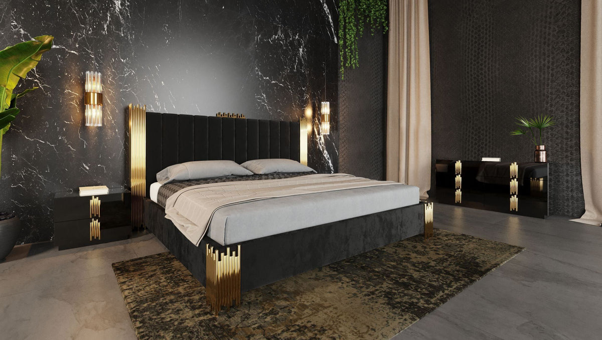 Token Modern Black & Gold 4-Piece Bedroom Set