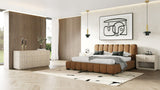 Harris + Roma Modern Brown Fabric + Faux Travertine 4-Piece Bedroom Set