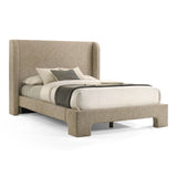 Emilio Modern Beige Fabric + Burlap + Walnut 4-Piece Bedroom Set