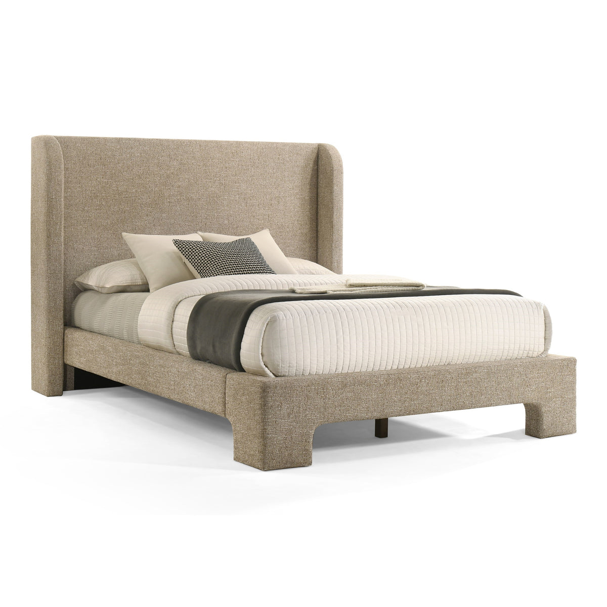 Emilio Modern Beige Fabric + Burlap + Walnut 4-Piece Bedroom Set