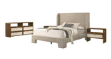 Emilio Modern Beige Fabric + Burlap + Walnut 4-Piece Bedroom Set