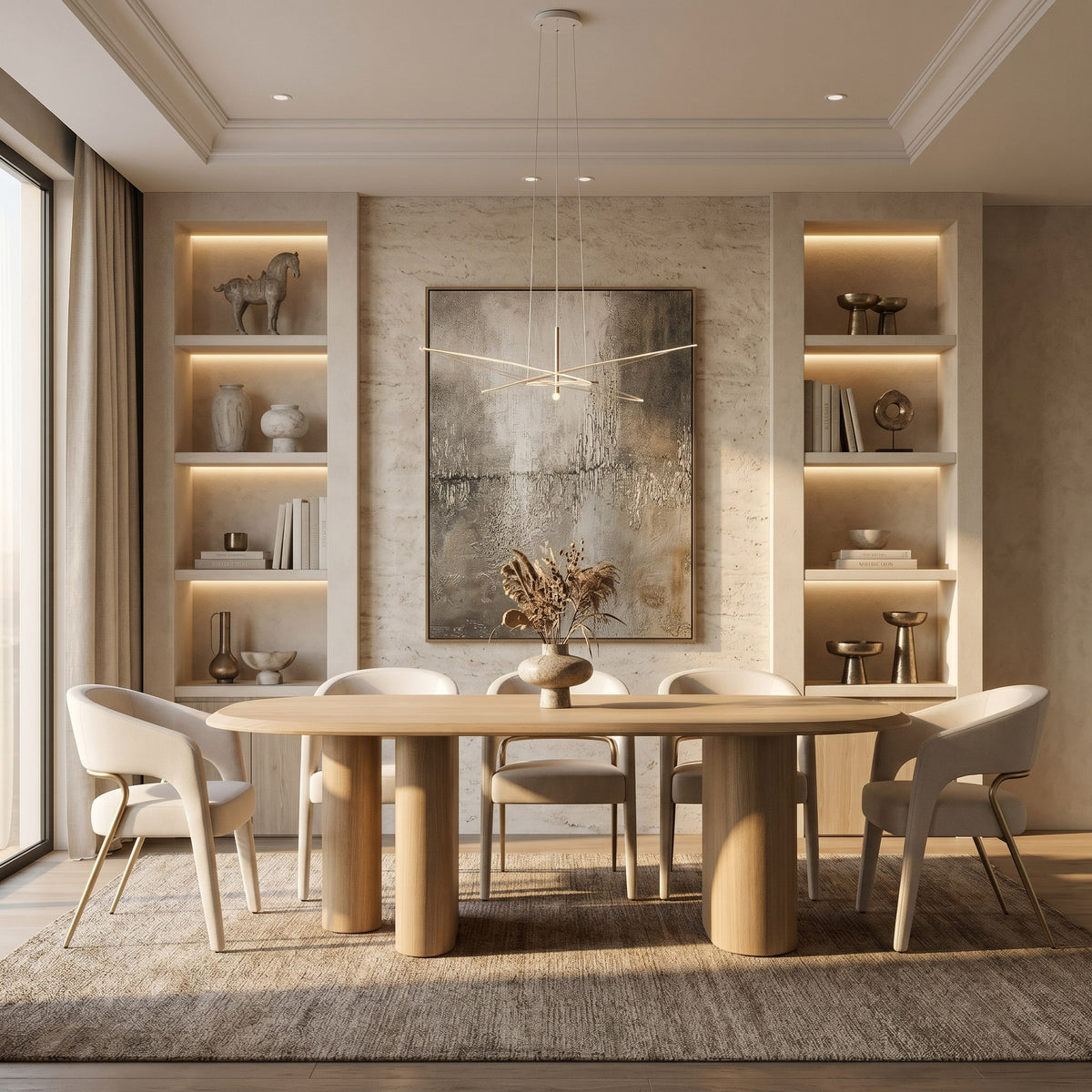 Elson Modern Off-White Fabric + Antique Brass Dining Chair