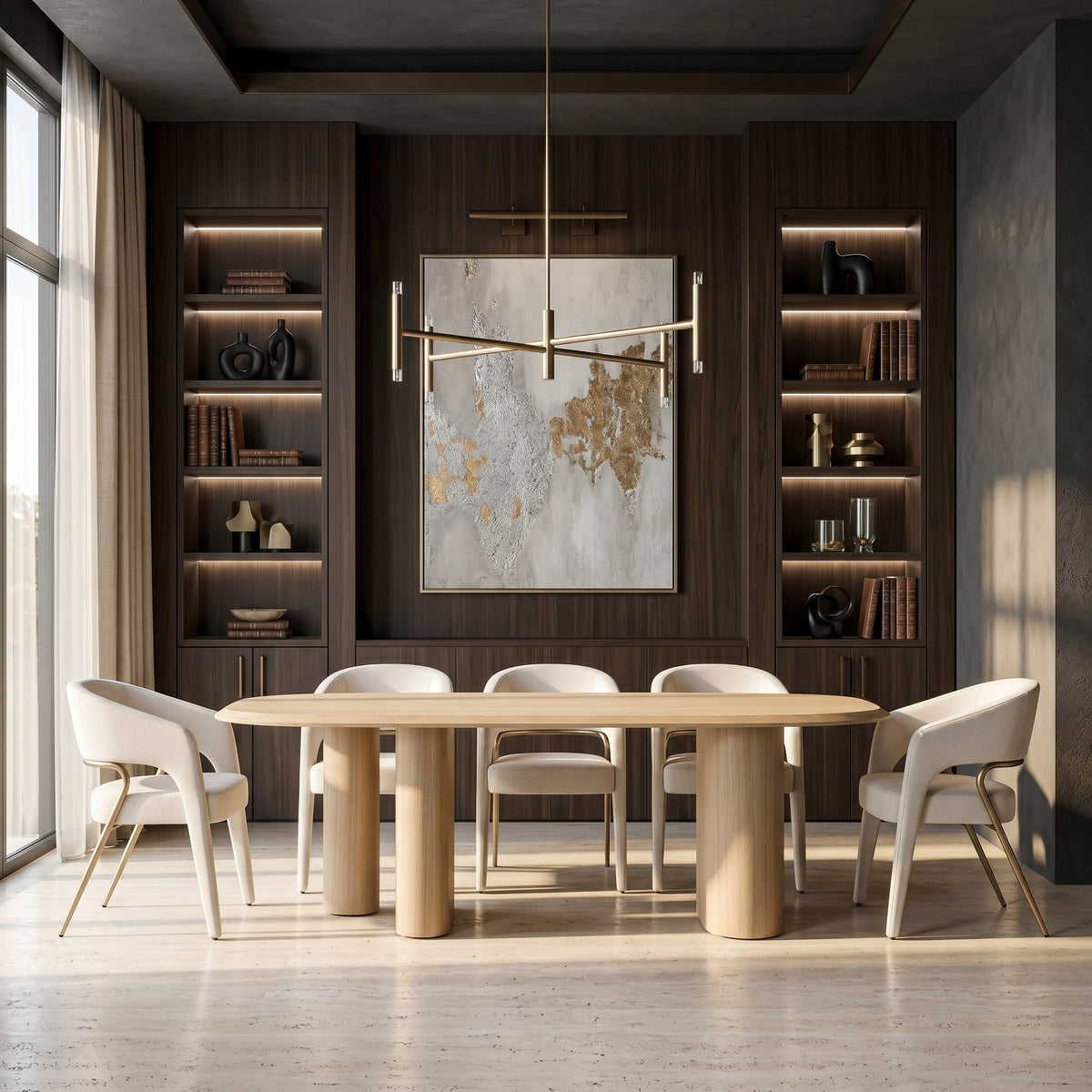 Elson Modern Off-White Fabric + Antique Brass Dining Chair