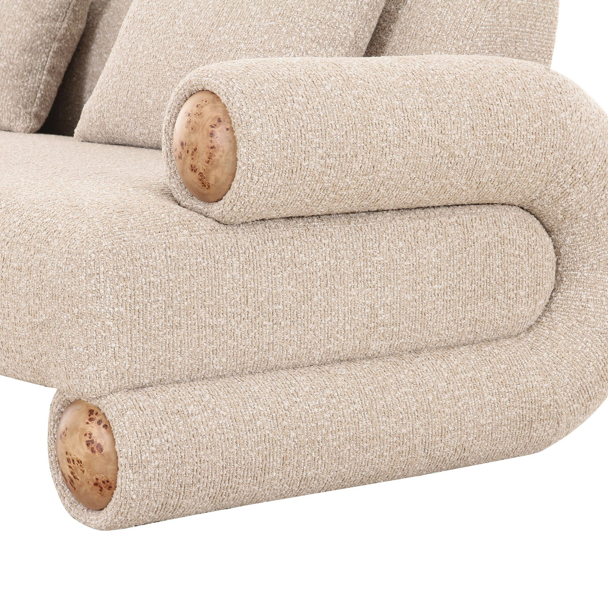Odette Modern Beige Fabric + White Burl Sofa