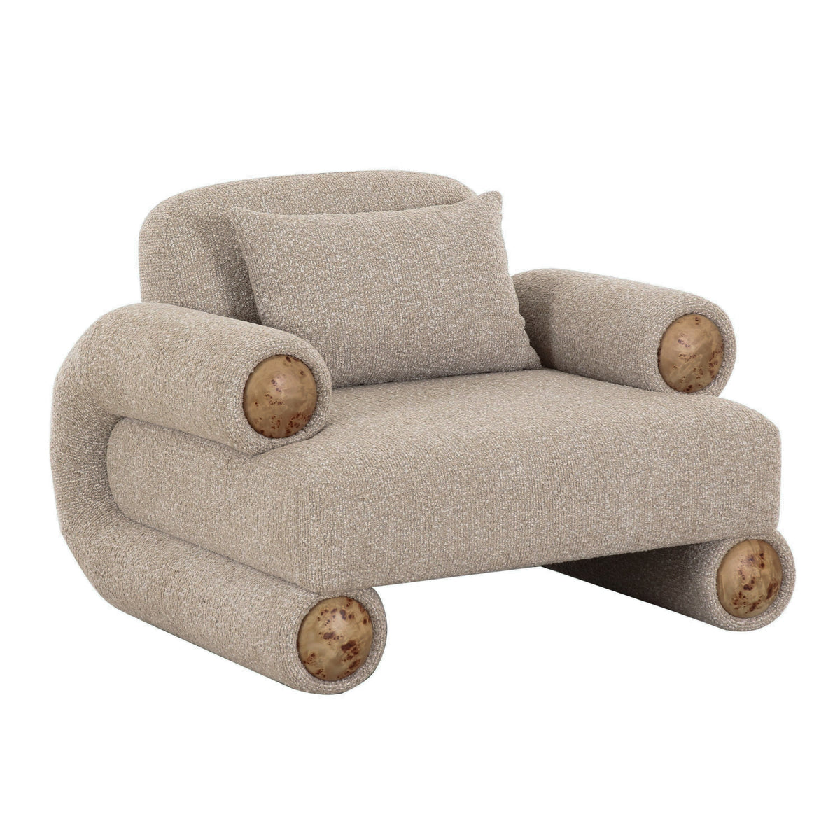 Odette Modern Beige Fabric + White Burl Accent Chair