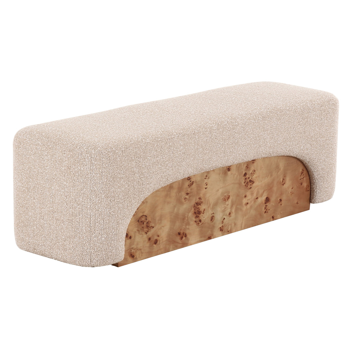Mayfair Contemporary Beige Fabric + Burl Bench Ottoman