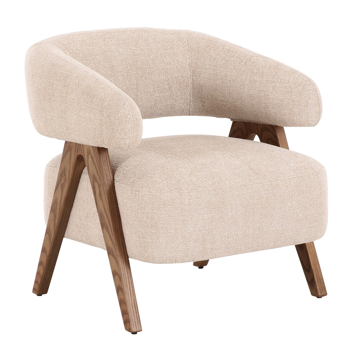 Brock Mid-Century Modern Beige Fabric + Ash Accent Chair
