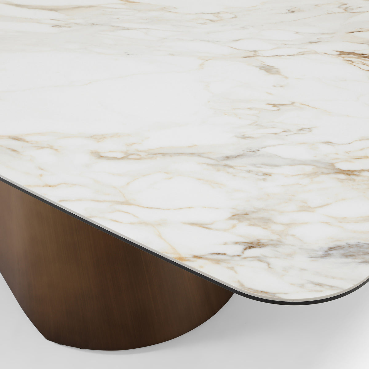 Chiswell Contemporary White Ceramic + Brushed Brass Dining Table