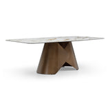 Chiswell Contemporary White Ceramic + Brushed Brass Dining Table