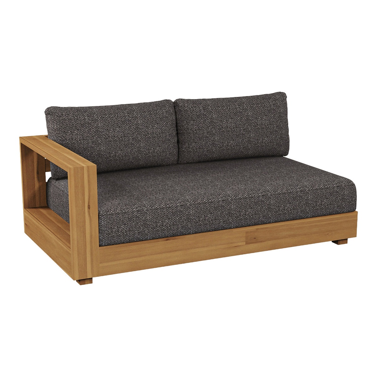 Santorini Outdoor Grey Olefin Fabric + Natural Teak Sectional Sofa