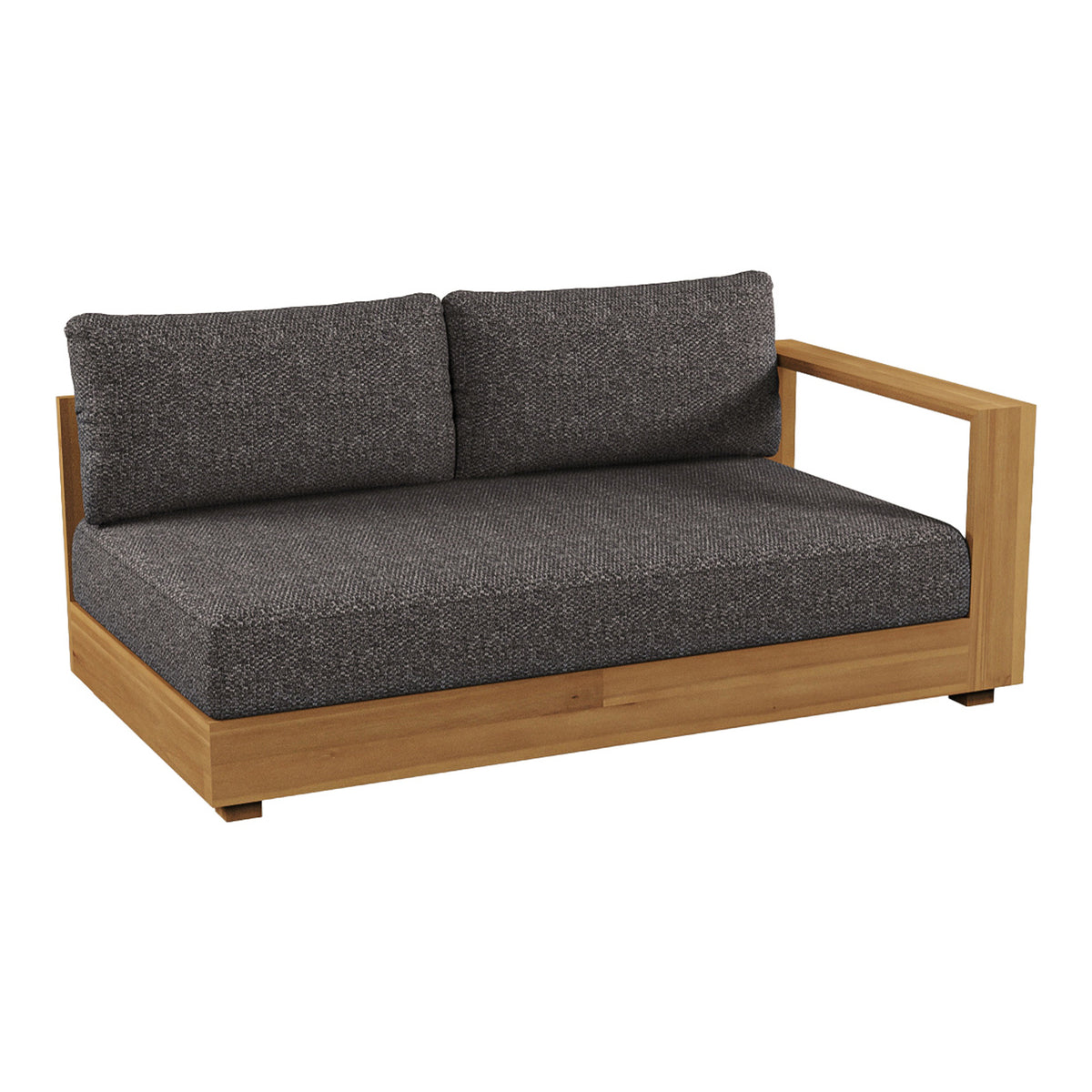Santorini Outdoor Grey Olefin Fabric + Natural Teak Sectional Sofa