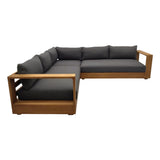 Santorini Outdoor Grey Olefin Fabric + Natural Teak Sectional Sofa