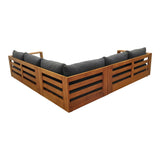 Santorini Outdoor Grey Olefin Fabric + Natural Teak Sectional Sofa