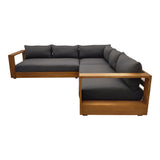 Santorini Outdoor Grey Olefin Fabric + Natural Teak Sectional Sofa