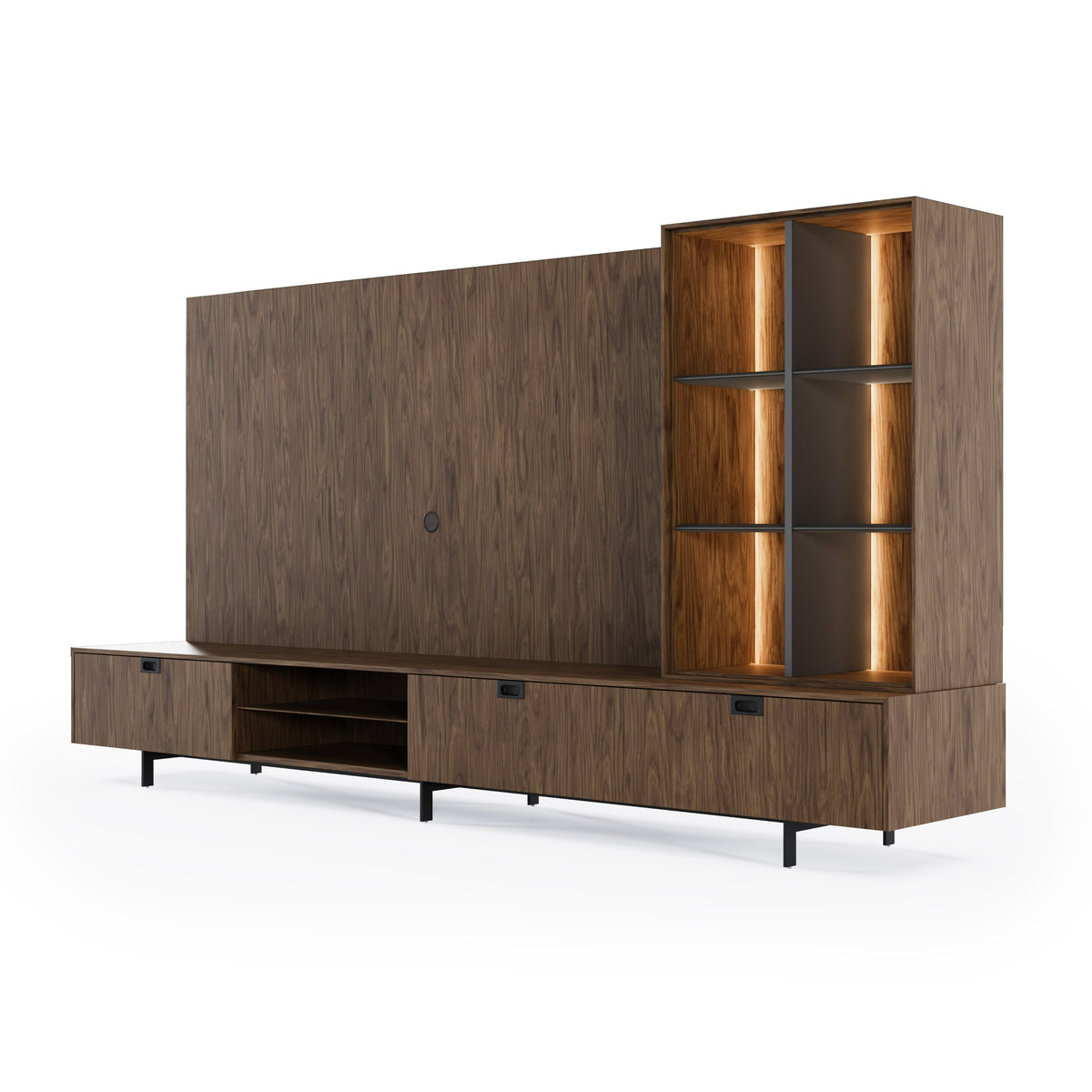 Raskin Contemporary Walnut Entertainment Center with LED Lighting