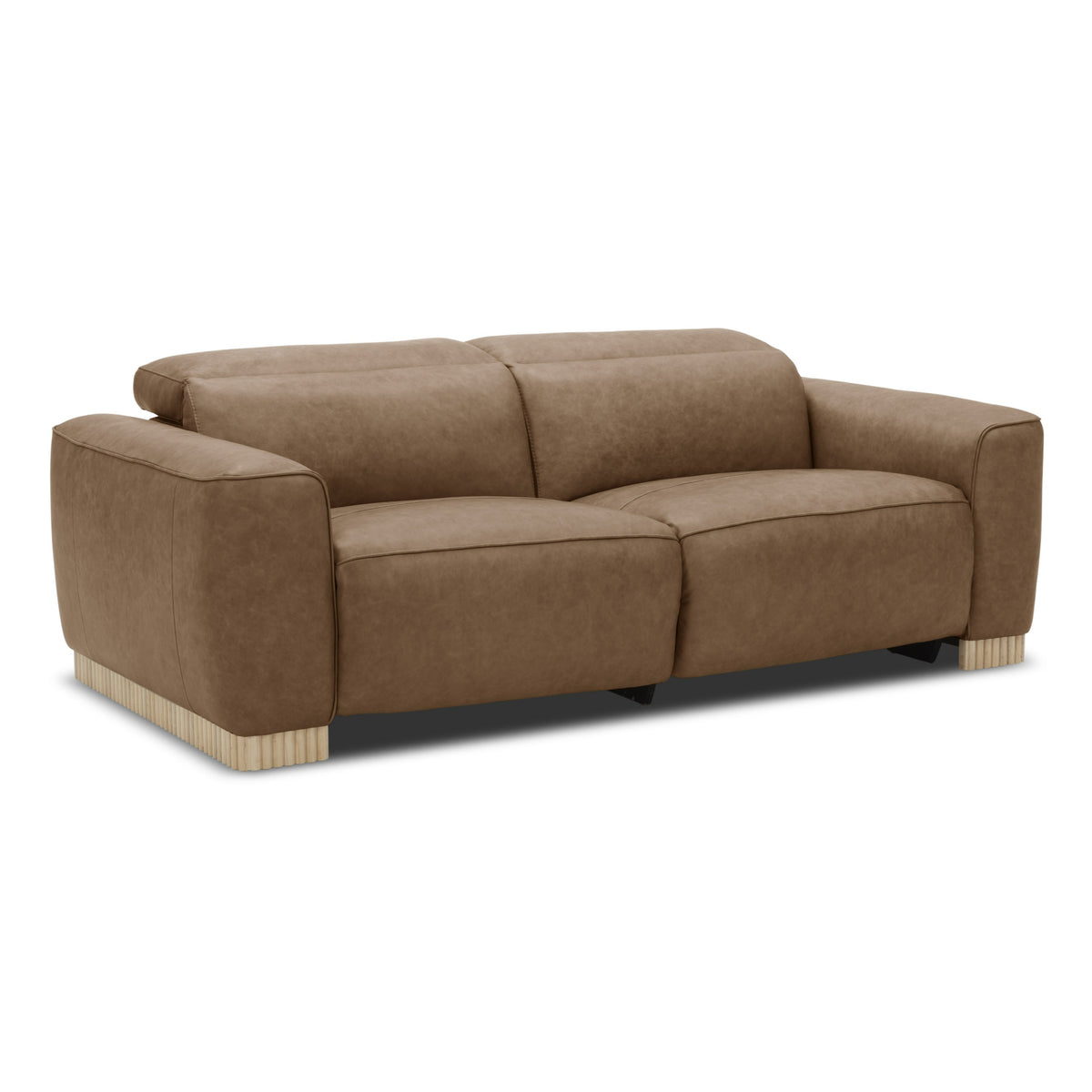 Nouveau Aris Modern Brown Leather Sofa with 2 Power Recliners & Headrests