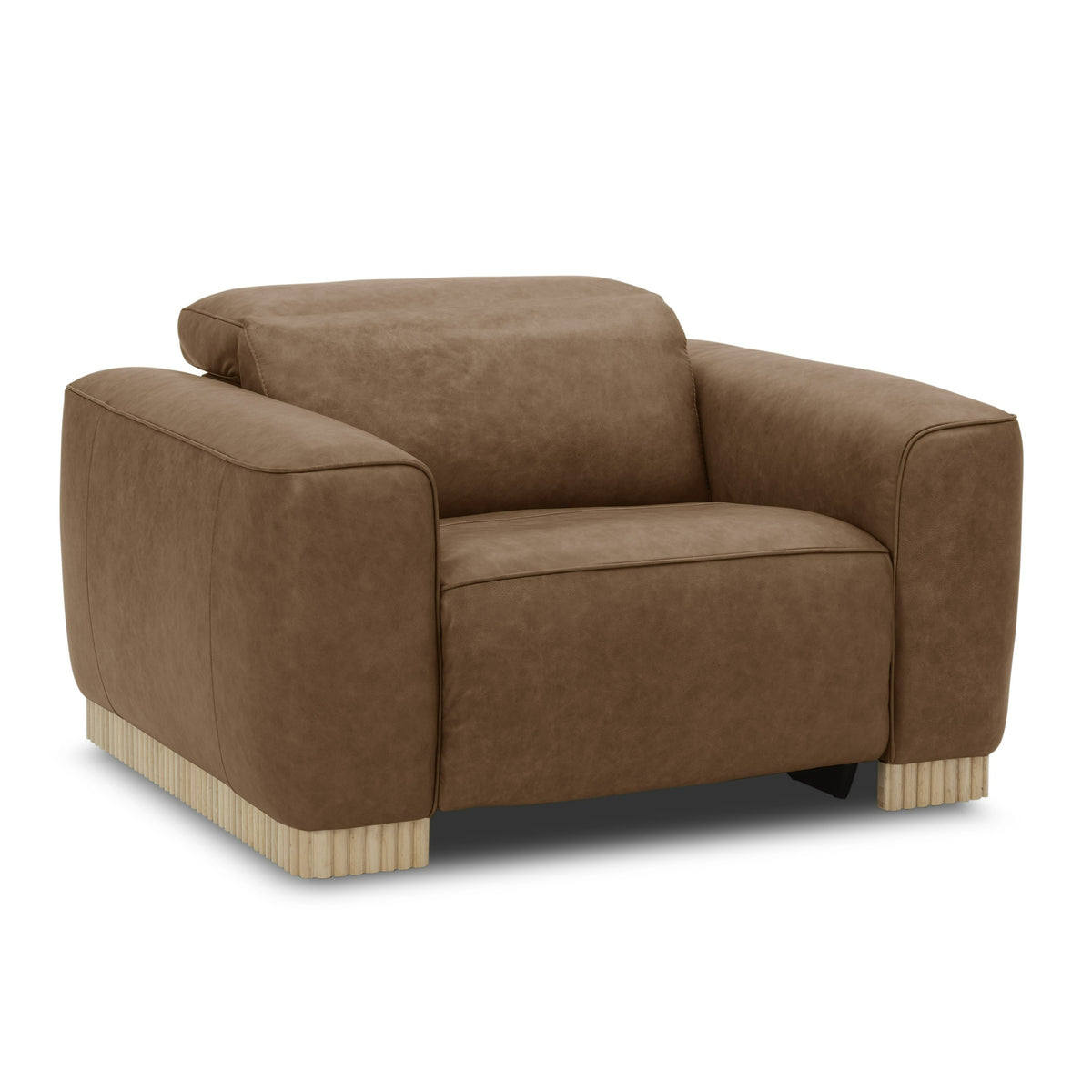 Nouveau Aris Modern Brown Leather Chair with Power Recliner & Headrest