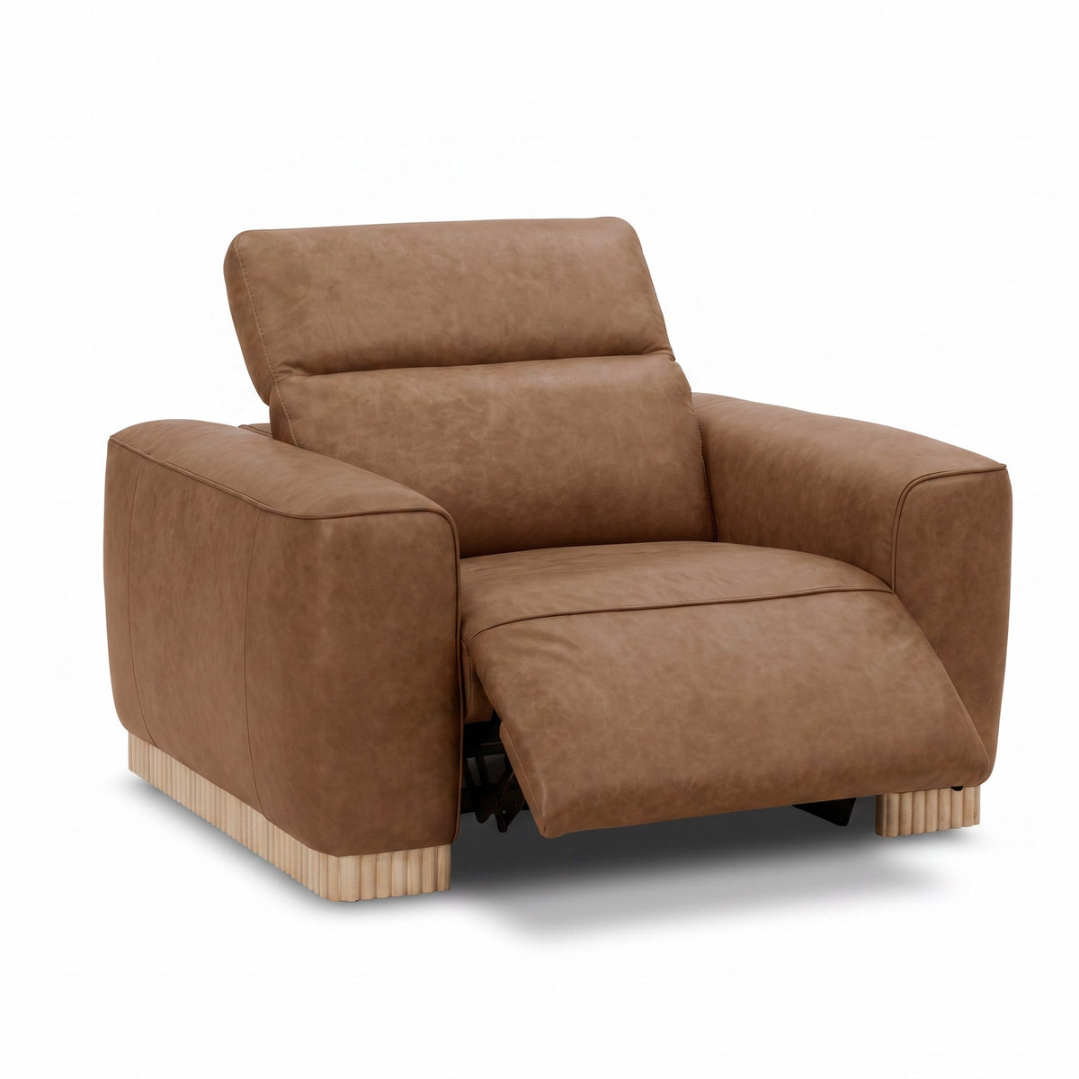 Nouveau Aris Modern Brown Leather Chair with Power Recliner & Headrest